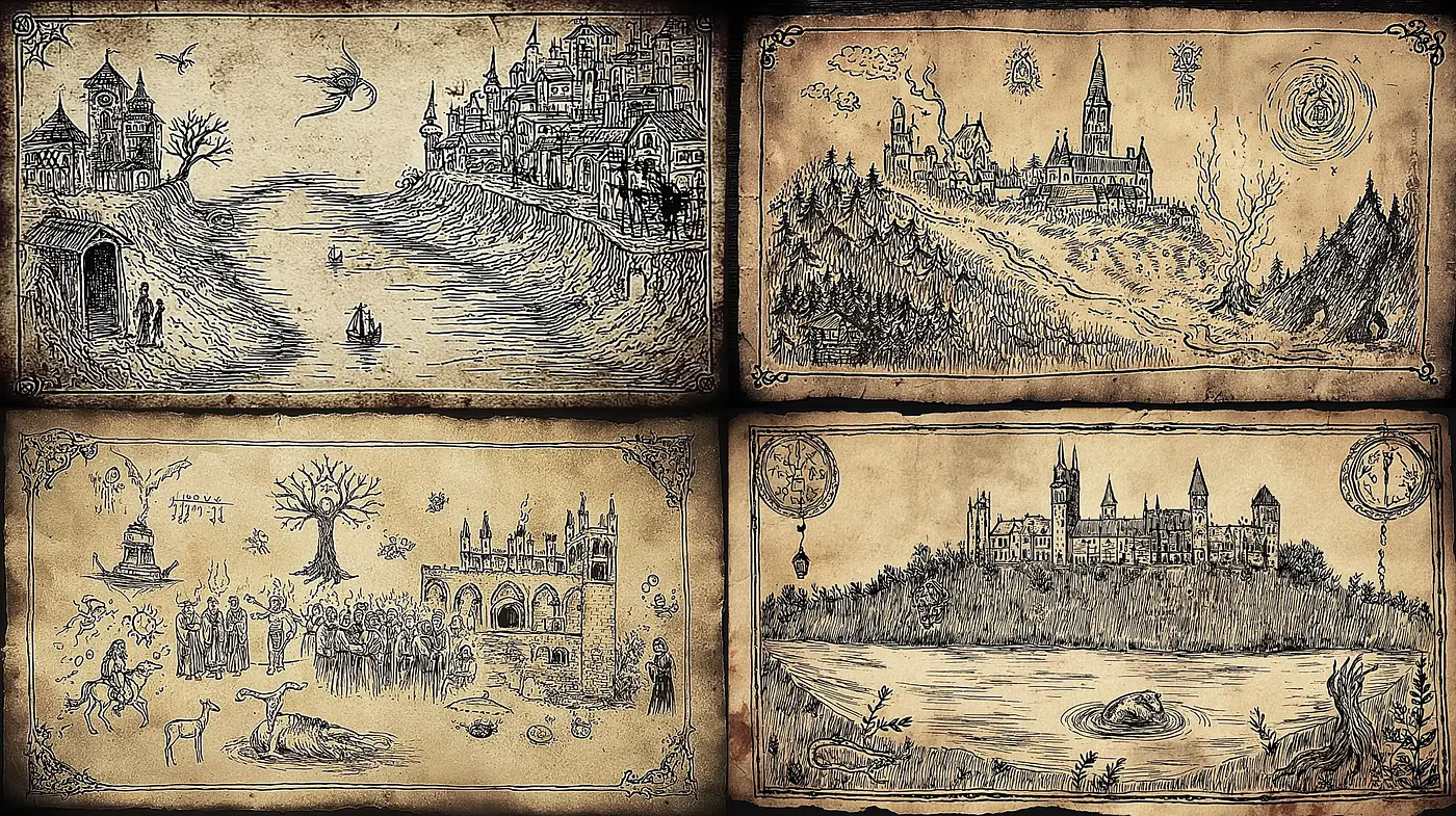 Intricate Illustrative Scenes with a Medieval Fantasy Vibe - Midjourney sref style