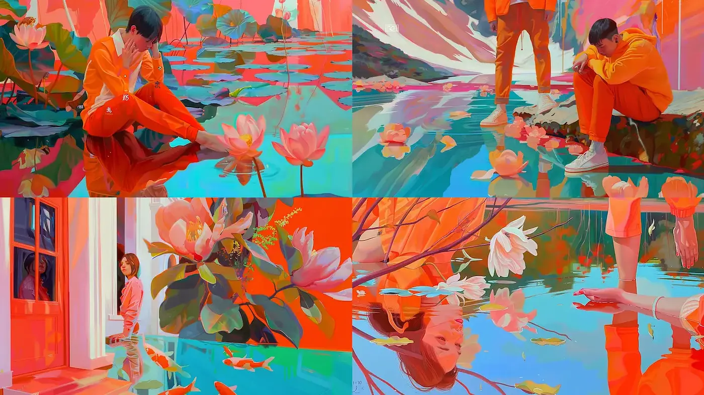 Vivid and Emotionally Charged Reflections in a Contemporary Artistic Style - Midjourney sref style