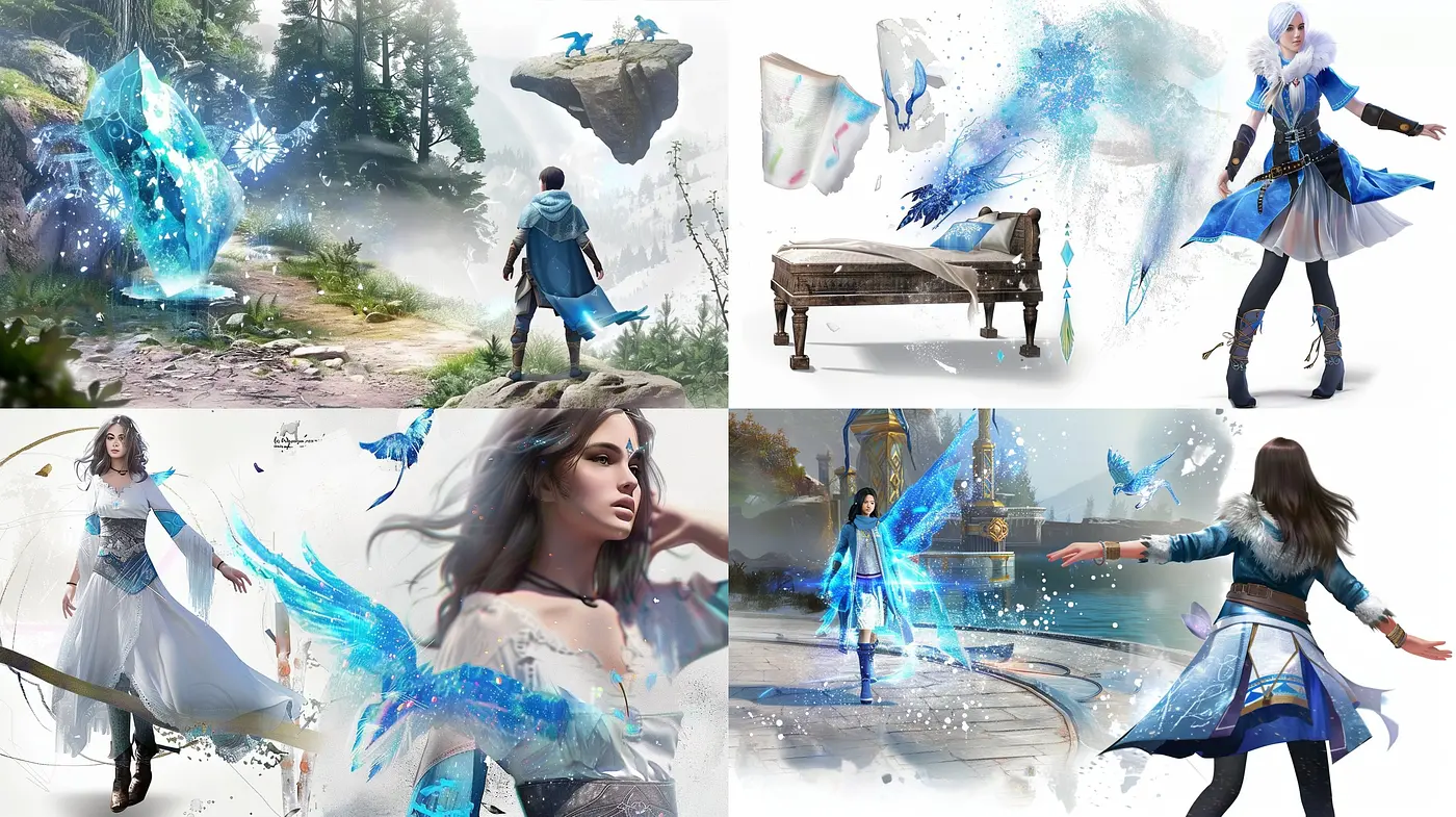 Ethereal Blue Whispers: A Serene Dance of Light and Color - Midjourney sref style