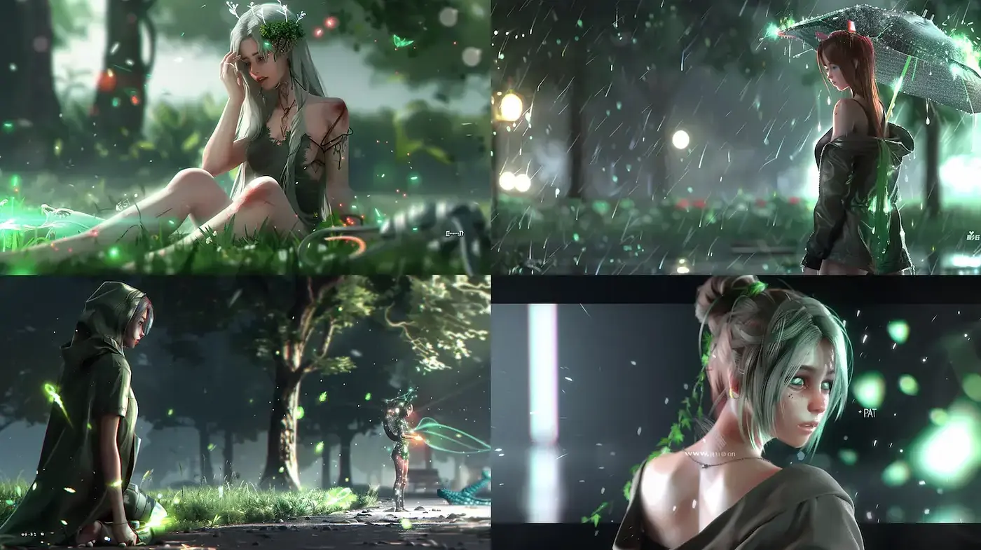 Ethereal Dreamscapes with Lush Natural Elements and Soft Illuminations - Midjourney sref style