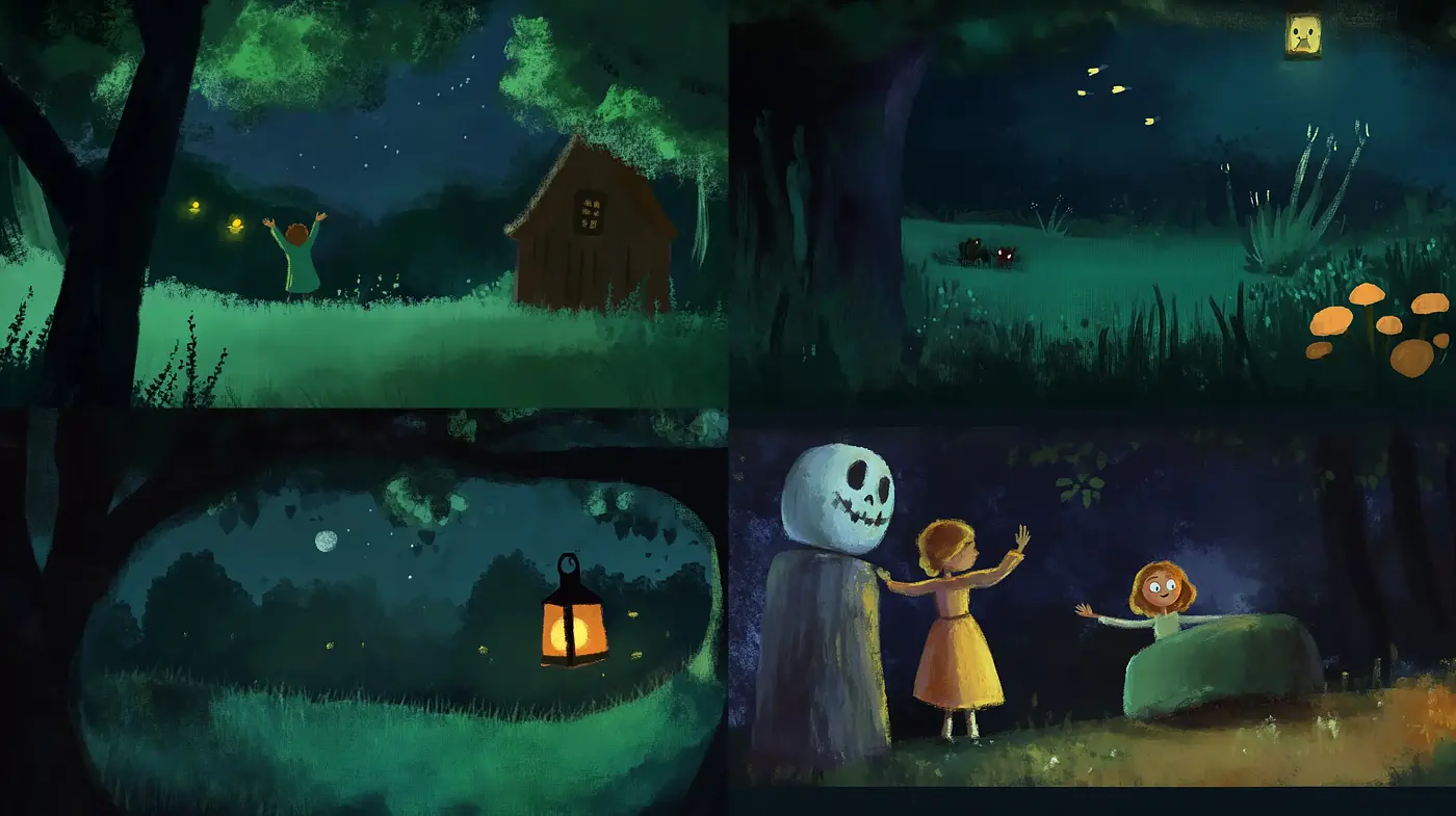 Whimsical Nocturnal Scenes with Enchanted Storybook Appeal - Midjourney sref style
