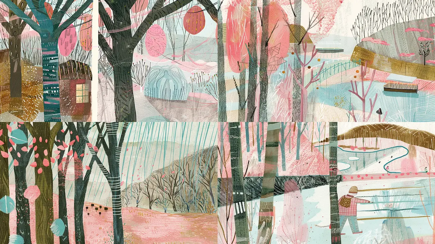 Whimsical Nature-Inspired Tapestry in Earthy Pastel Hues - Midjourney sref style