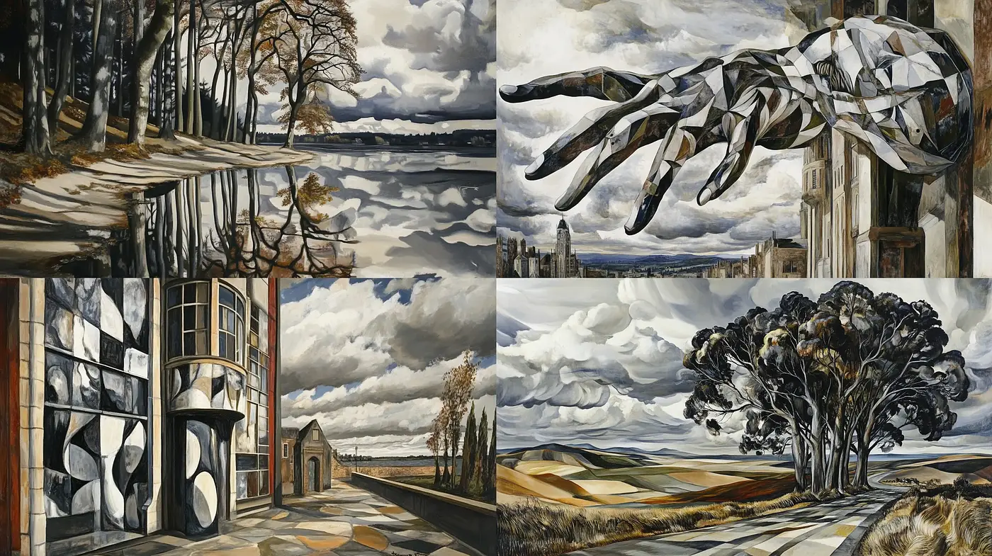 Ethereal Cubist Landscapes with Surrealist Overtones - Midjourney sref style