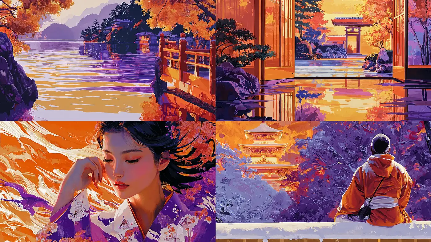 Sunset Serenity in a Stylized Digital Ukiyo-e - Midjourney sref style