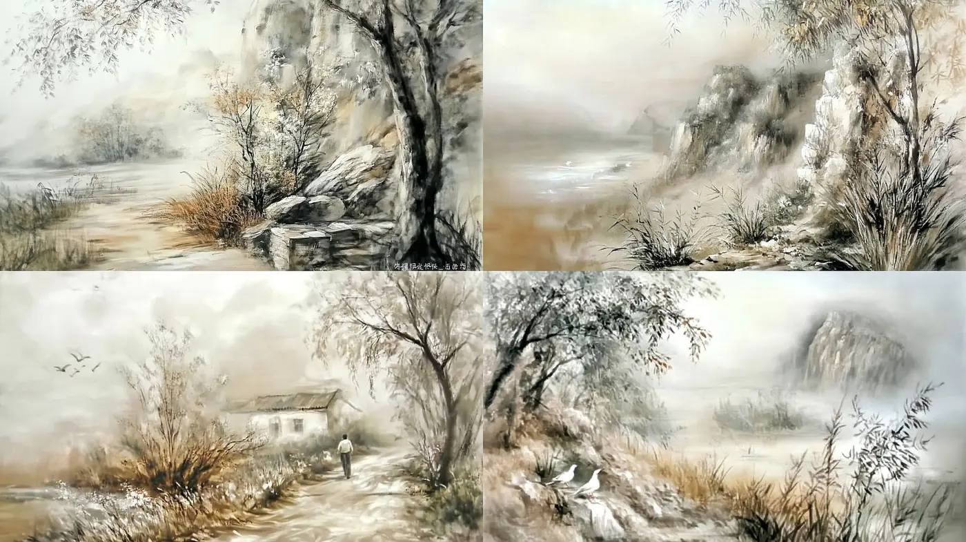 Ethereal Landscape Imagery with Soft Brushwork and Subdued Tones - Midjourney sref style