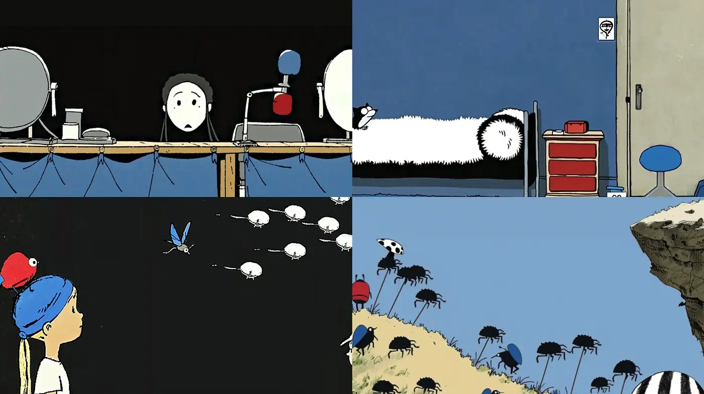 Stylized Graphic Novel Aesthetics with Whimsical Overtones - Midjourney sref style
