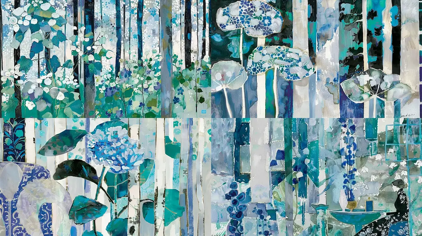 Serene and Whimsical Botanical Wonderland with Textural Depth - Midjourney sref style