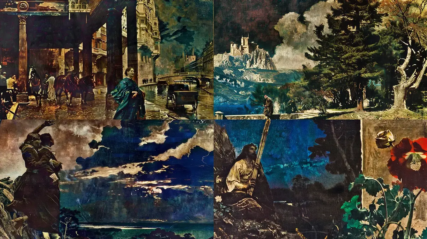 Dramatic and Historical Narrative with a Surreal Touch - Midjourney sref style