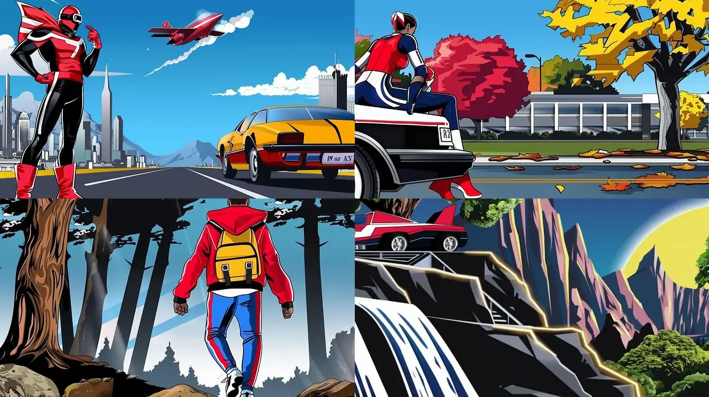 Vibrant Urban Adventure with Retro Elements and Bold Character Designs - Midjourney sref style