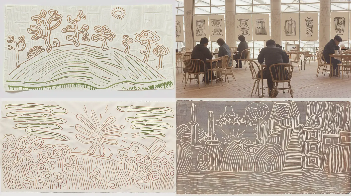 Simplified Linework Artistry with a Monochromatic Sepia Emphasis - Midjourney sref style