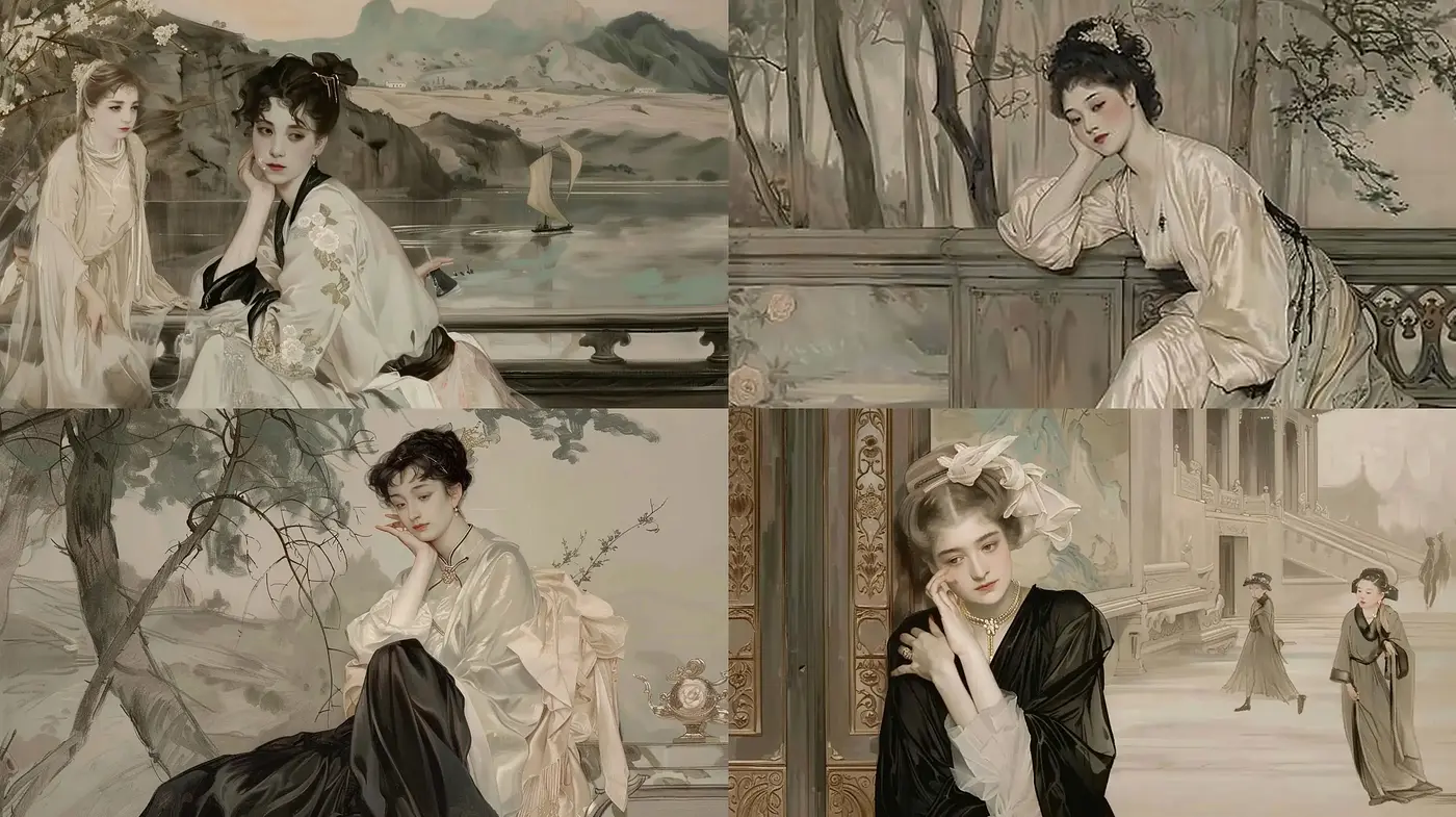 Elegance of Bygone Eras: A Harmonic Fusion of Greyscale and Sepia Tones - Midjourney sref style