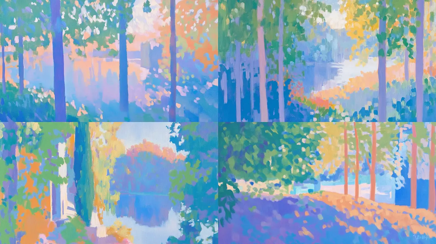 Impressionistic Nature Hues Capturing Seasonal Atmosphere - Midjourney sref style