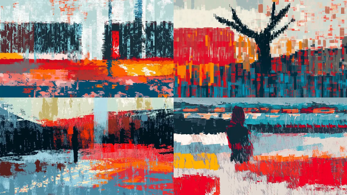 Textured Tapestry of Sunsets: A Homage to Abstract Pixelism - Midjourney sref style