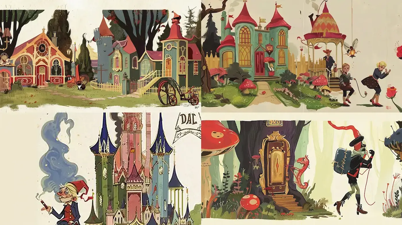 Whimsical and Illustrative Fantasy Style with Nostalgic Charm - Midjourney sref style