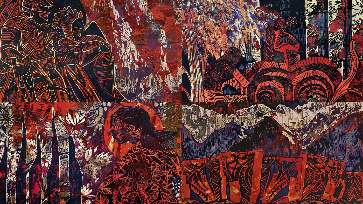 Abstract Expressionist Tapestry with Prismatic Textures - Midjourney sref style