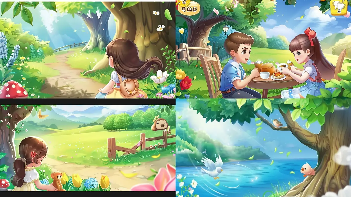 Enchanting Pastoral Scenes with a Serene and Vibrant Anime Influence - Midjourney sref style