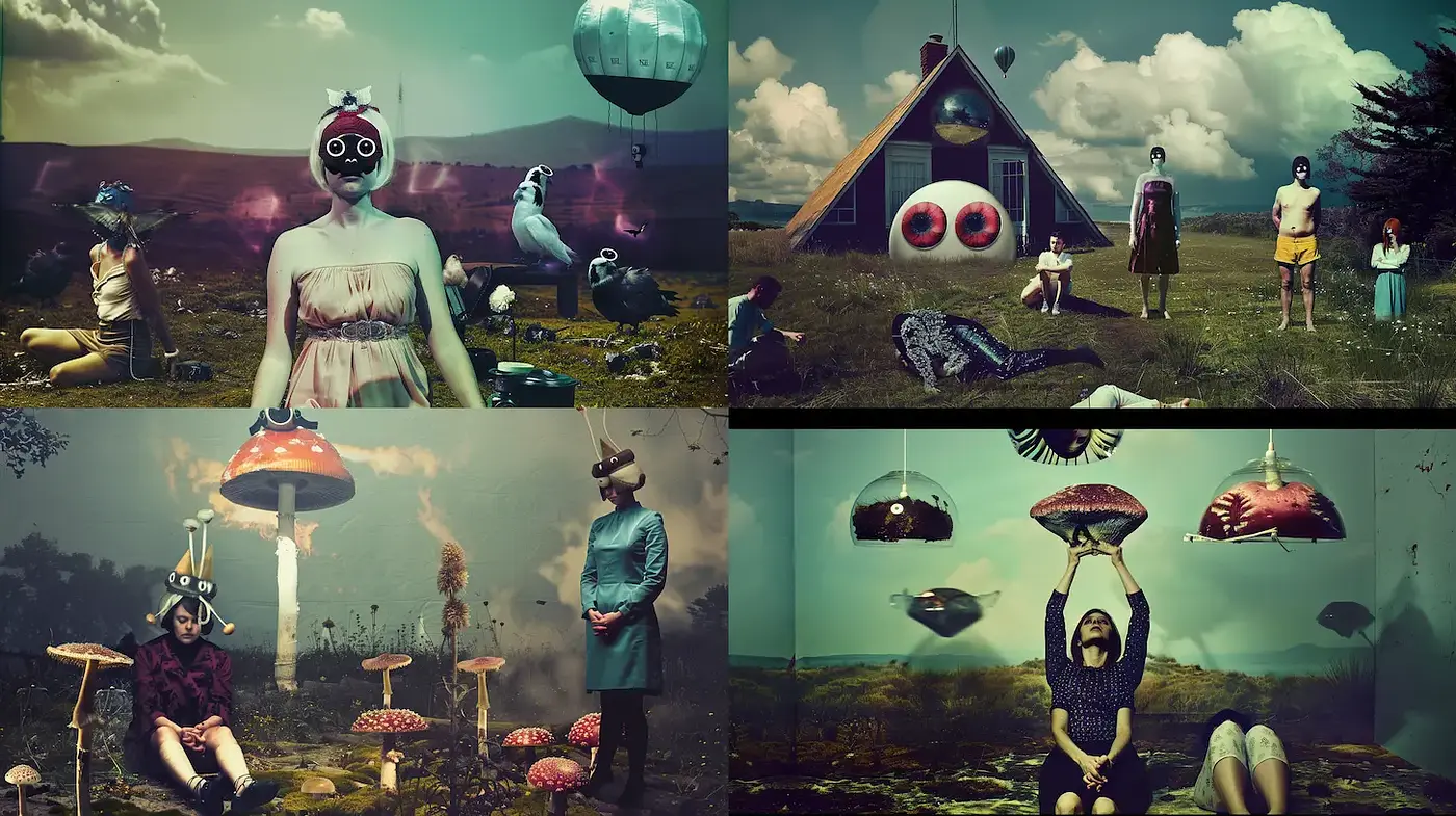 Surrealist Contemplation with Whimsical Elements - Midjourney sref style
