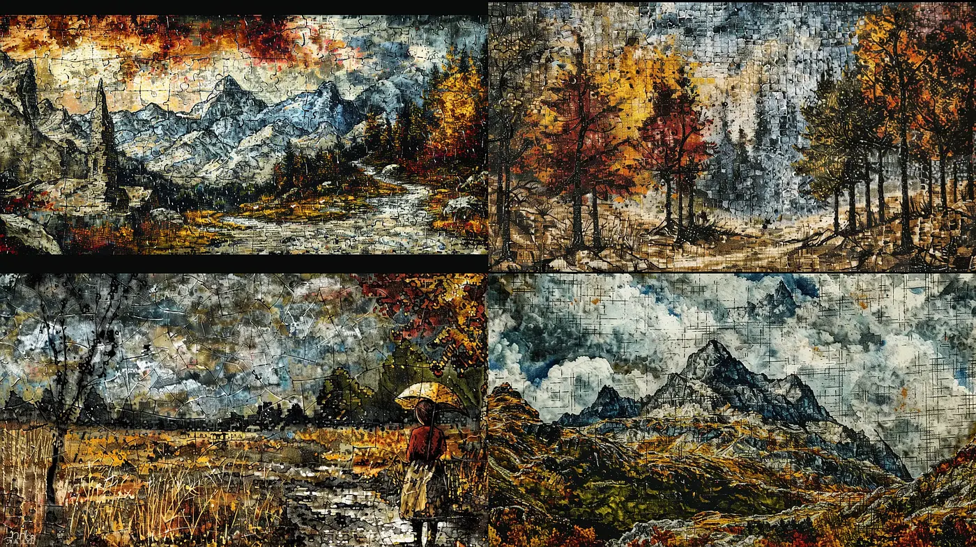 Rustic Textured Landscape Fusion - Midjourney sref style