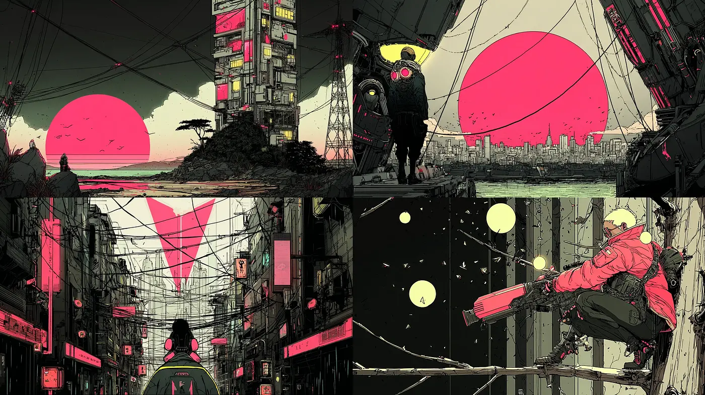 Vibrant cyberpunk aesthetic with a fusion of retro and modern influences - Midjourney sref style