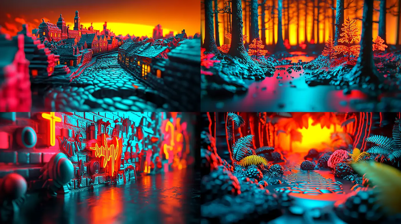 Neon Drenched Retrofuturistic Dreamscape - Midjourney sref style