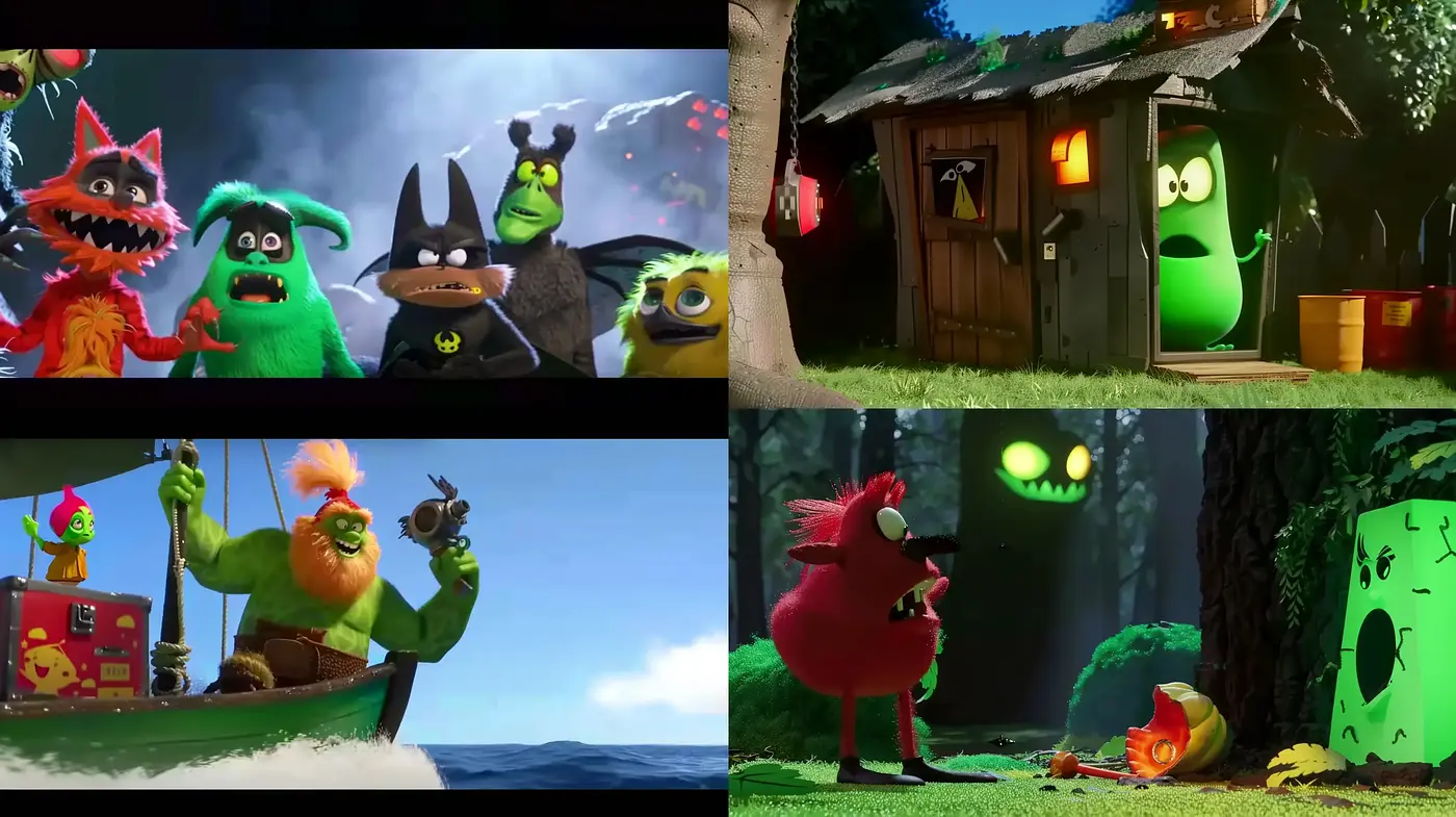 Whimsical Animated Adventure: A Vibrant Journey Through Cartoonish Landscapes and Characters - Midjourney sref style
