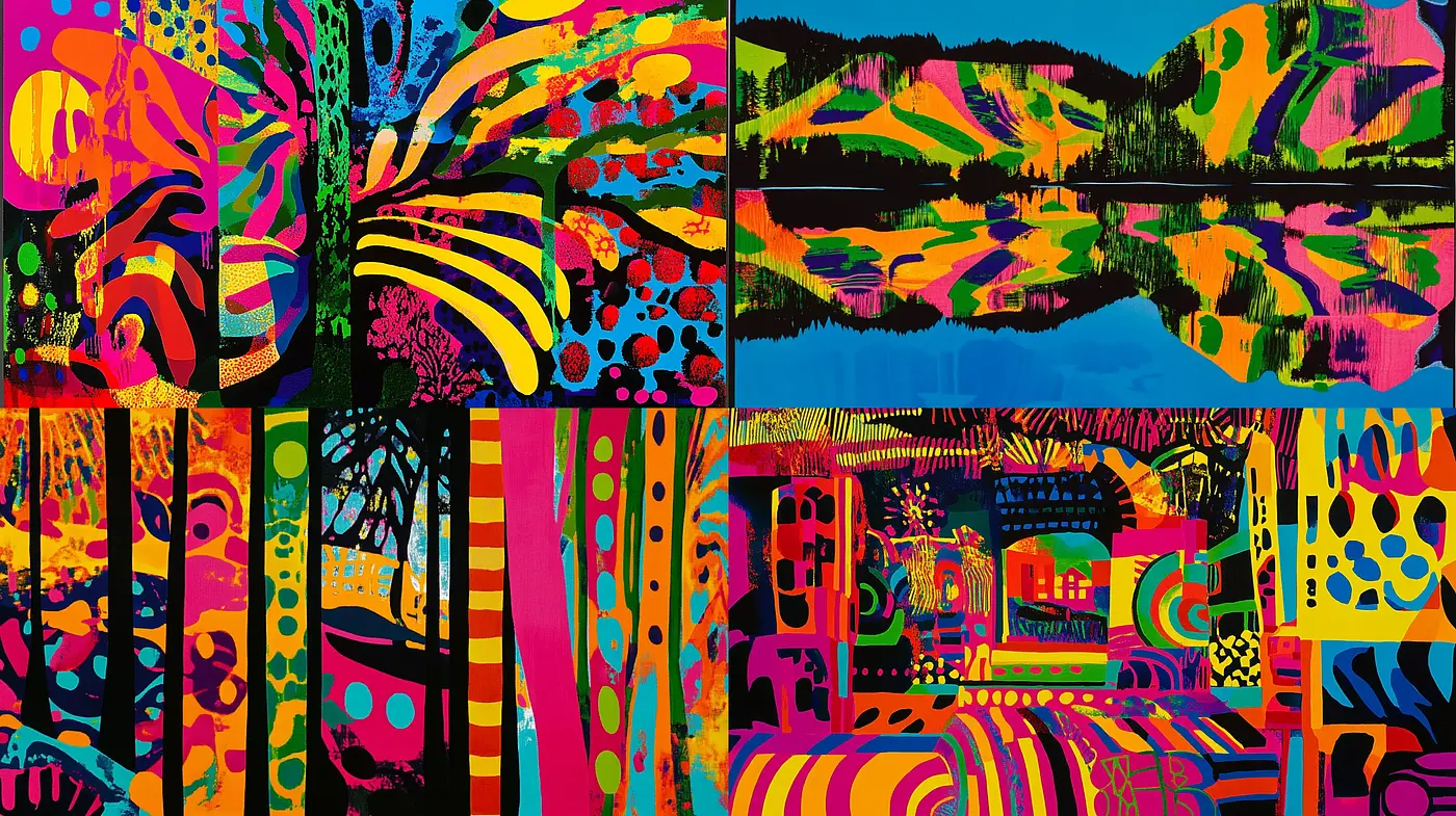 Vibrant Psychedelic Collage - Midjourney sref style