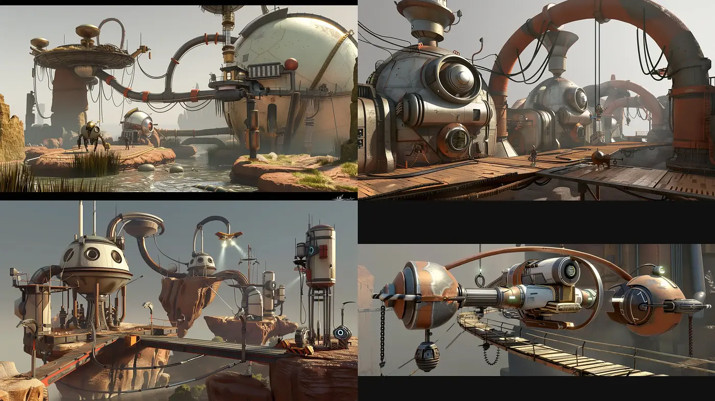Retrofuturistic Reverie: A Consistent Journey Through Time-Weathered Mechanisms - Midjourney sref style