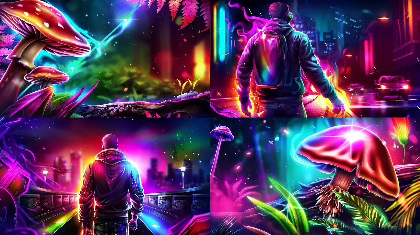 Vibrant Neon Dreamscapes with Surreal Elements - Midjourney sref style