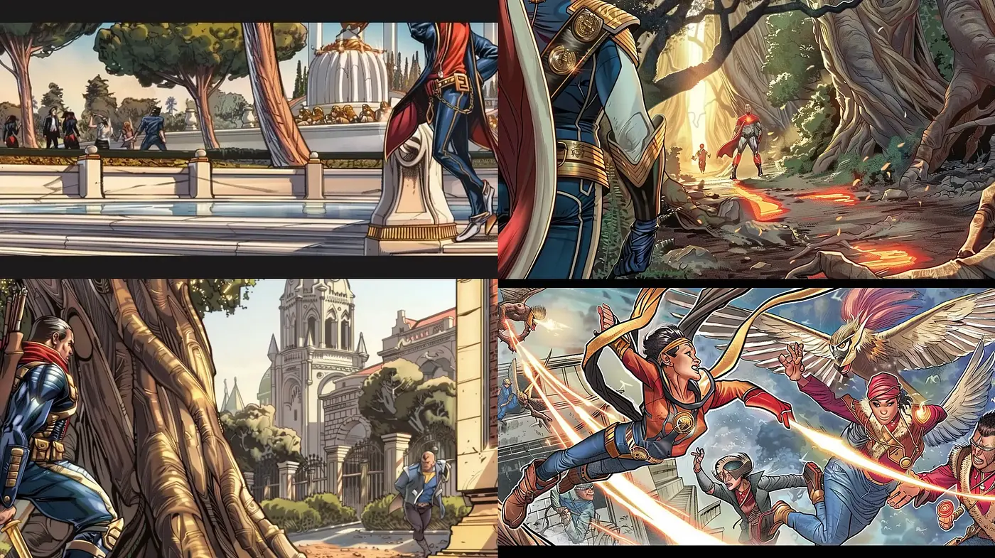 Dynamic Comic Book Illustration with Vibrant Colors and Detailed Texturing - Midjourney sref style