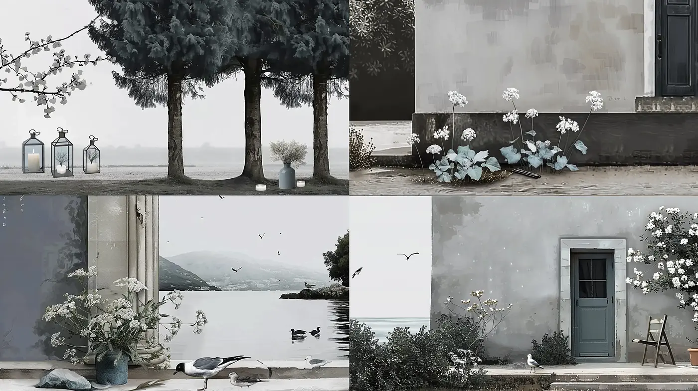 Ethereal Monochrome Serenity: A Fusion of Photorealism and Modern Minimalism - Midjourney sref style
