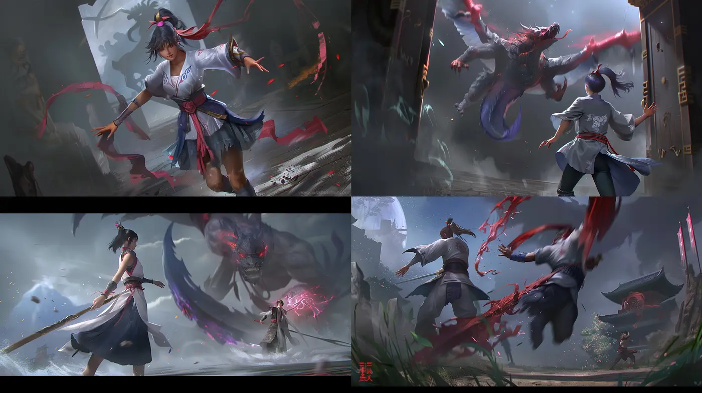 Ethereal Brushstrokes of Mythical Combat - Midjourney sref style