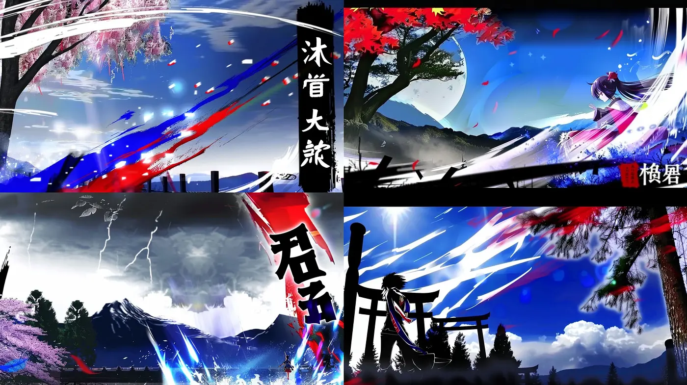 Dynamic Brushwork and Vivid Contrasts in Anime-Influenced Landscape Art - Midjourney sref style
