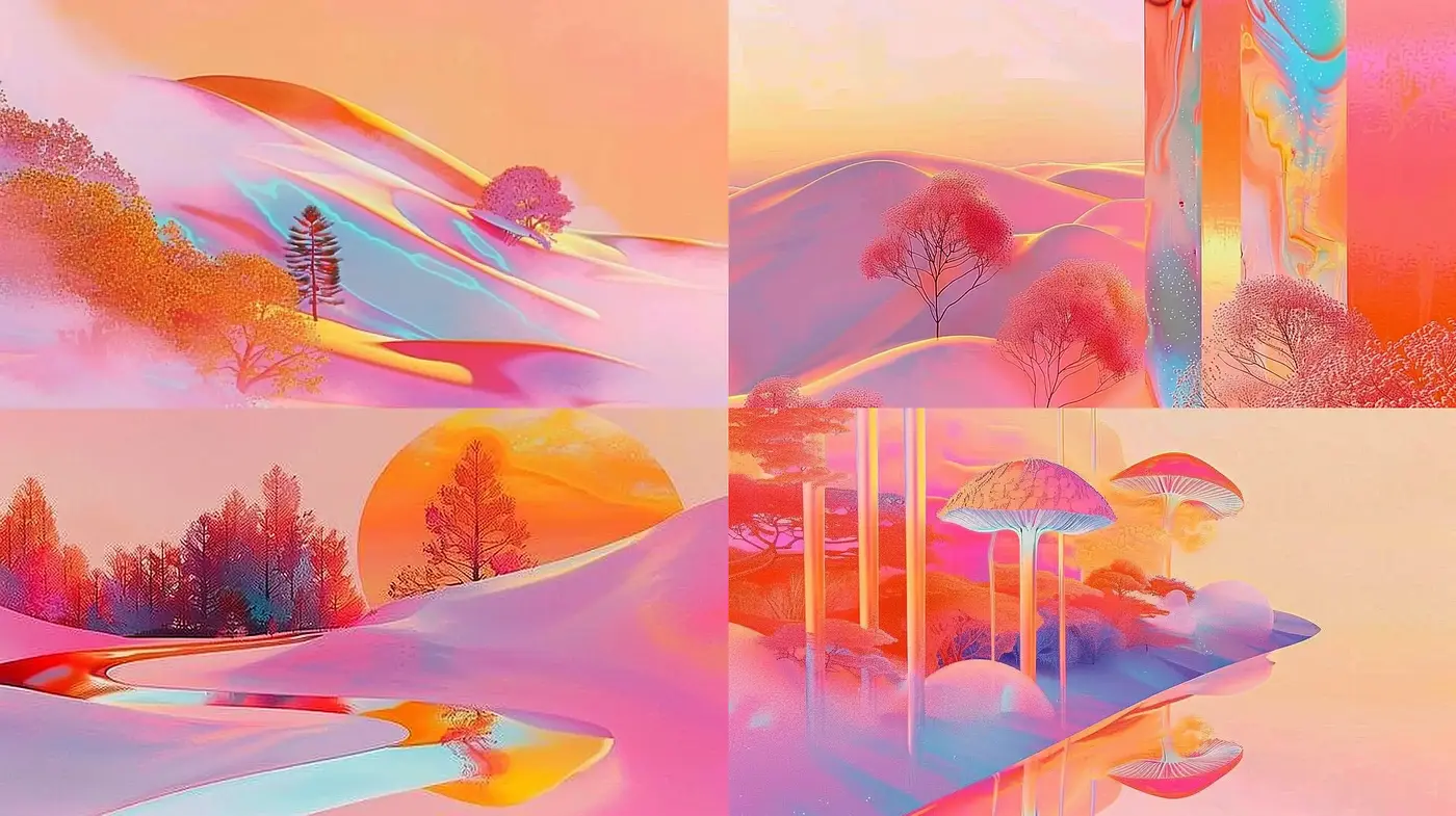 Surreal Dreamscapes in Pastel Neon Glow - Midjourney sref style