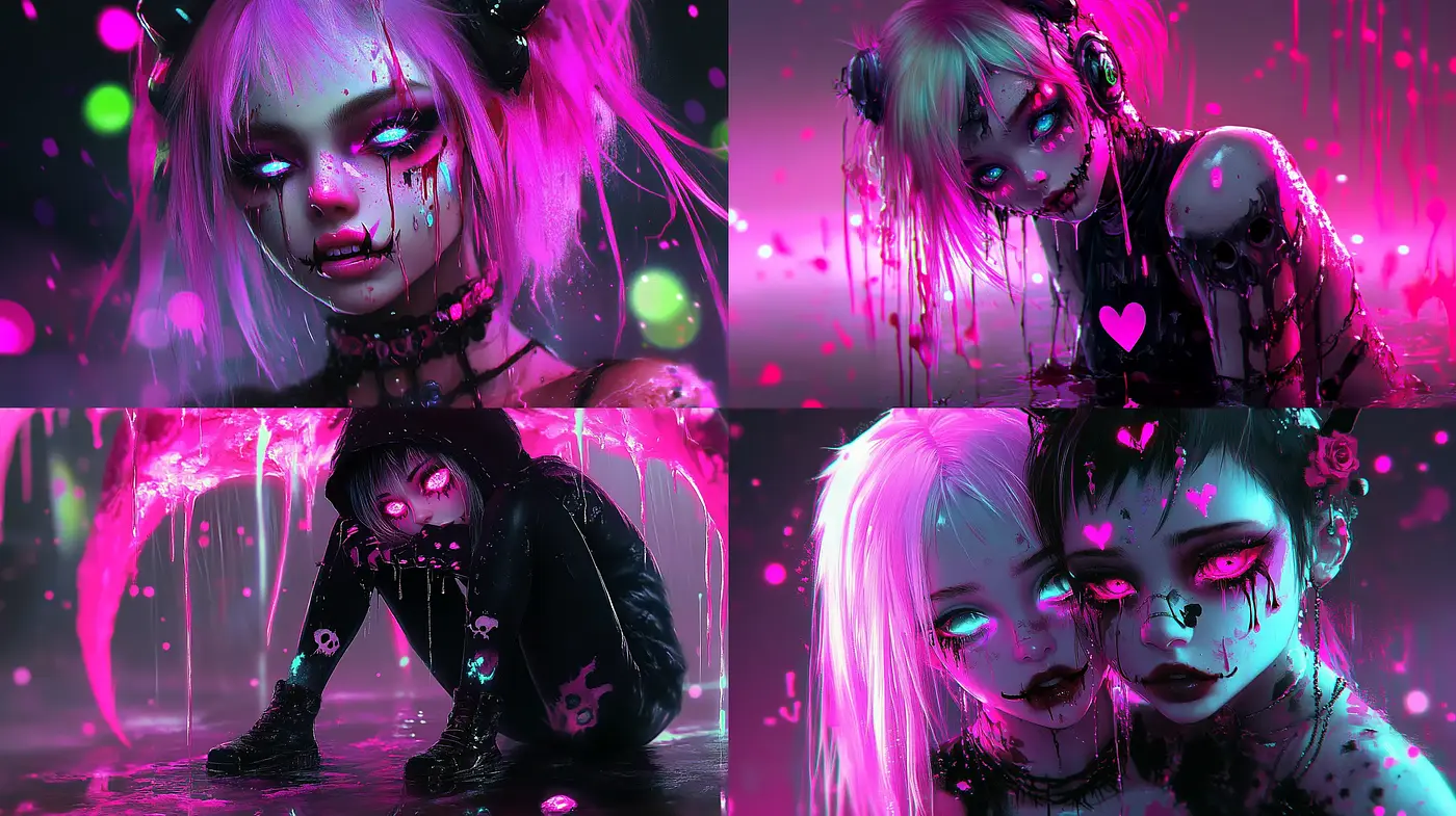 Cyberpunk Neon Dreamscape with a Gothic Touch - Midjourney sref style