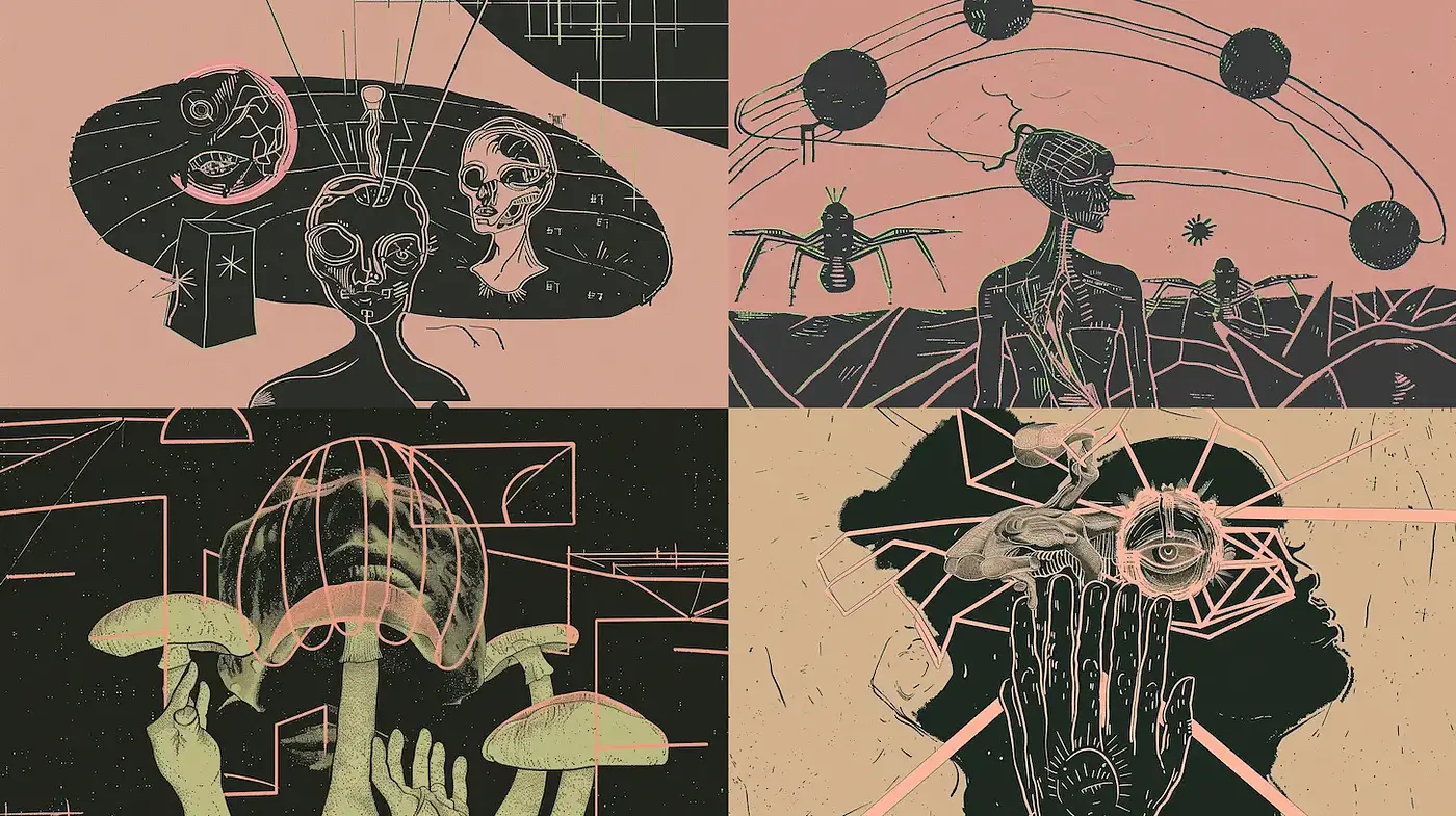 Surreal and Intricate Illustrations with a Retro-Futuristic Aesthetic - Midjourney sref style