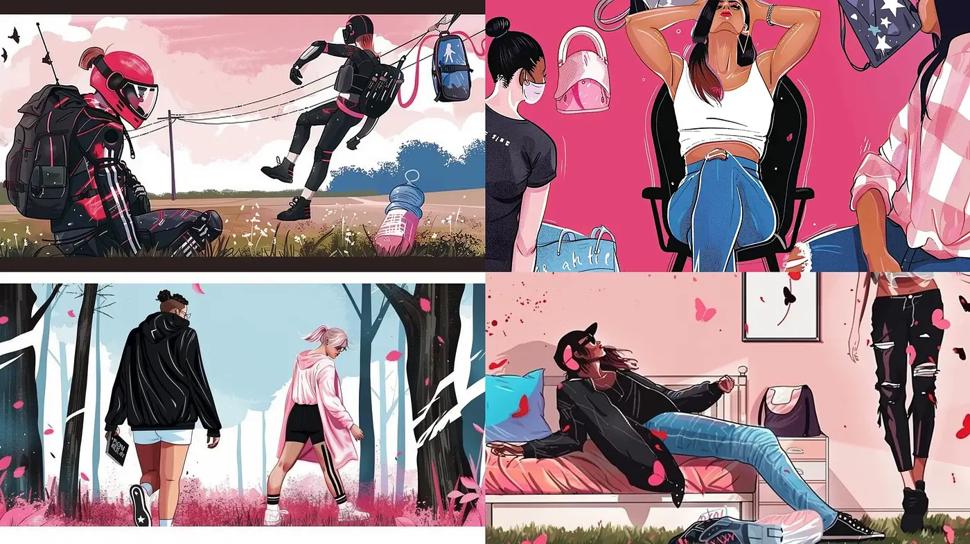 Dynamic Pink-Infused Modern Digital Illustration - Midjourney sref style