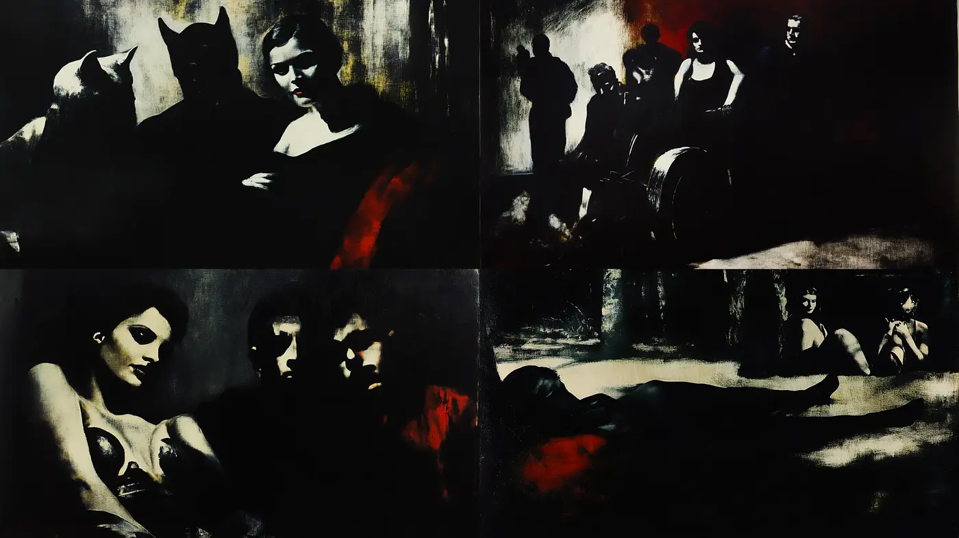 Gritty Noir Expressionism: Shadows and Silhouettes - Midjourney sref style