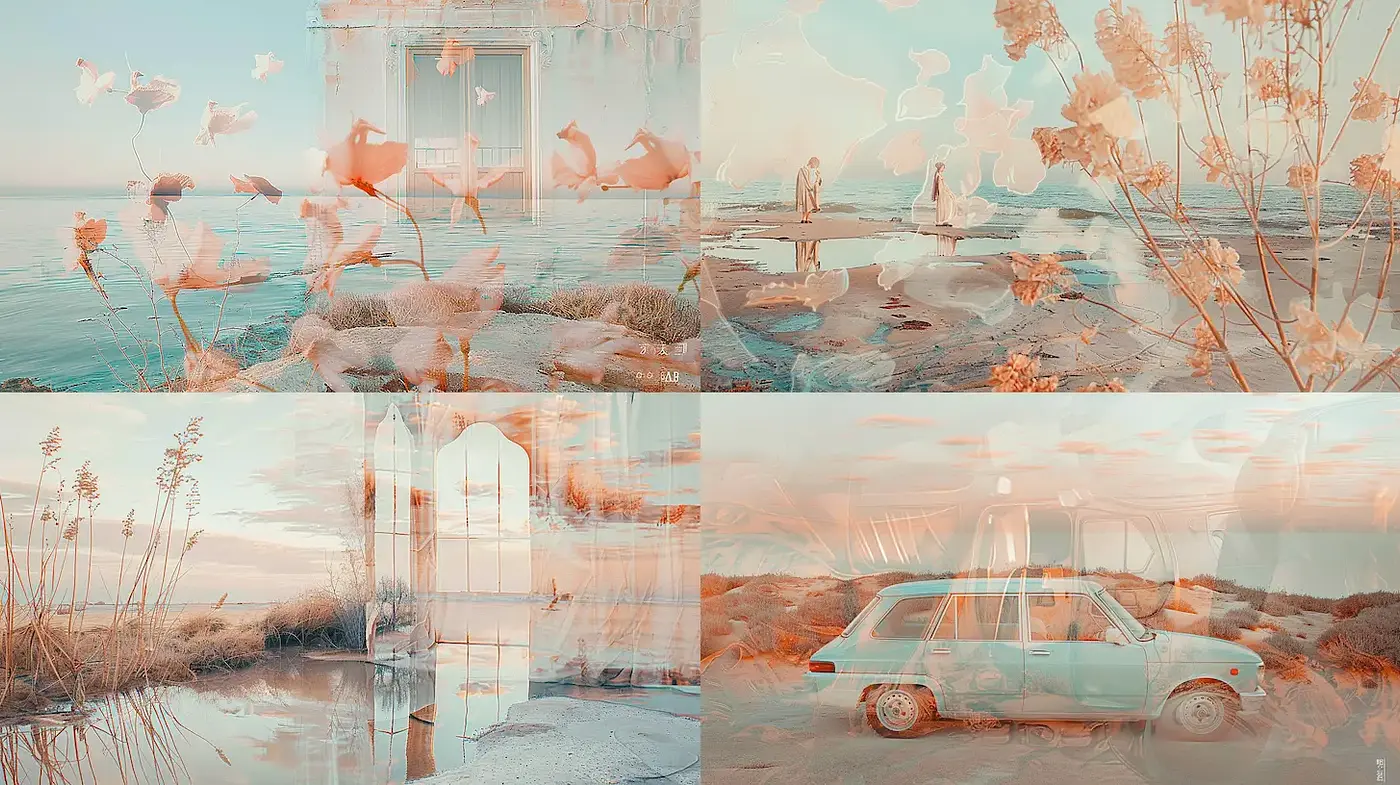 Whimsical Dreamscape with Ethereal Elements and Soft Hues - Midjourney sref style