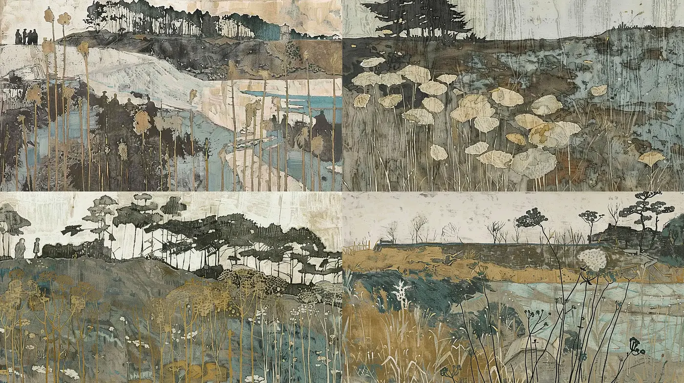 Serene Landscape Harmony in Muted Tones - Midjourney sref style