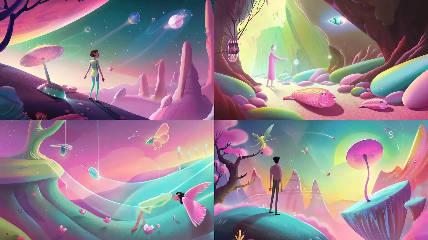 Surreal Dreamscapes: A Whimsical Journey Through Luminous Environments - Midjourney sref style