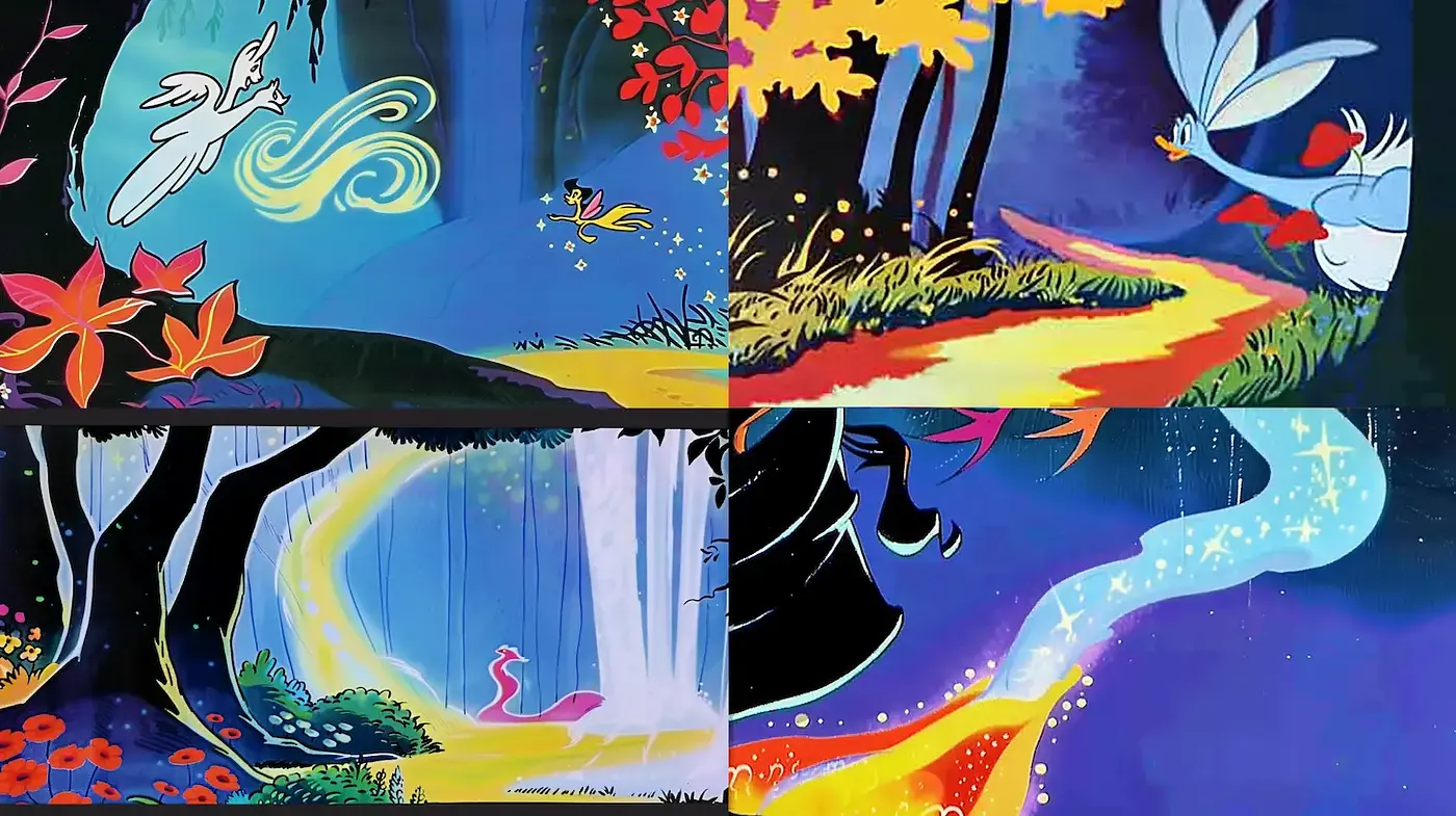 Magical, whimsical illustrations with vibrant, enchanting landscapes - Midjourney sref style