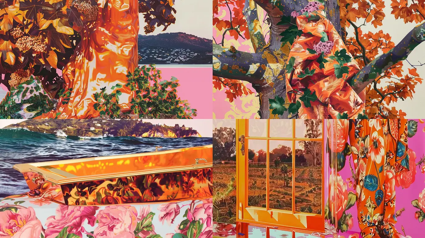 Harmonious Fusion of Vibrant Florals and Textures with a Surreal Twist - Midjourney sref style