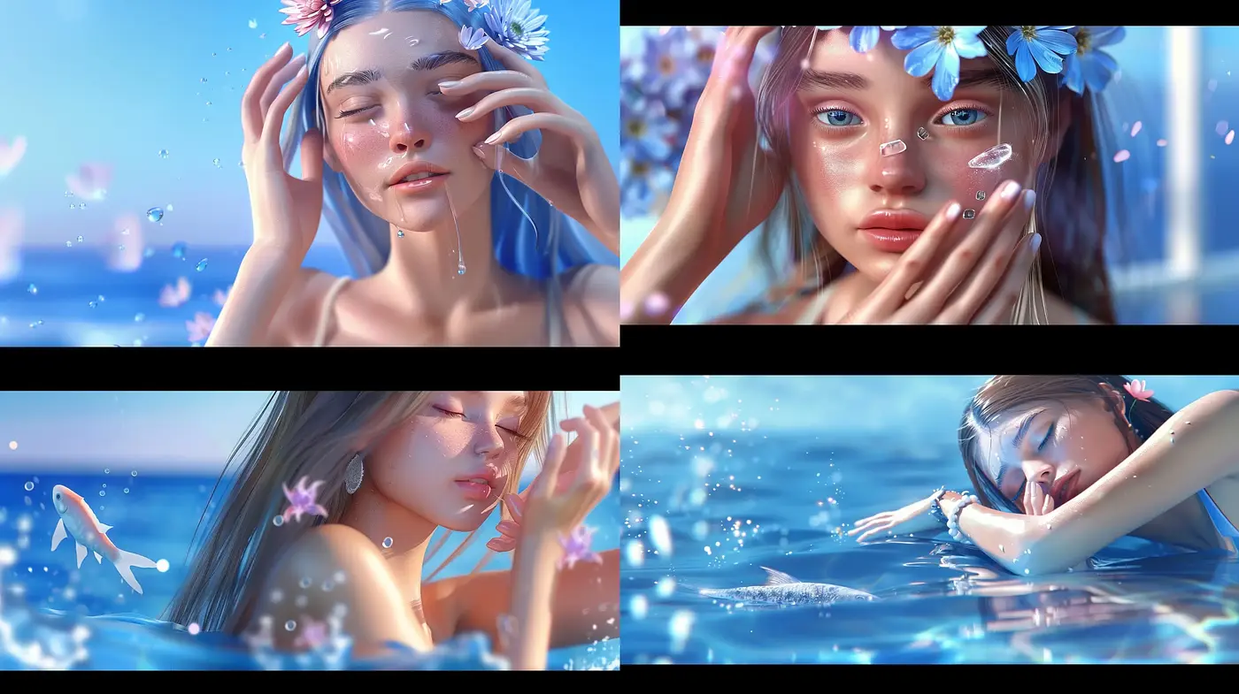 Ethereal Waterscape Dreams: A Serene Aquatic Dance with Floral Whispers - Midjourney sref style
