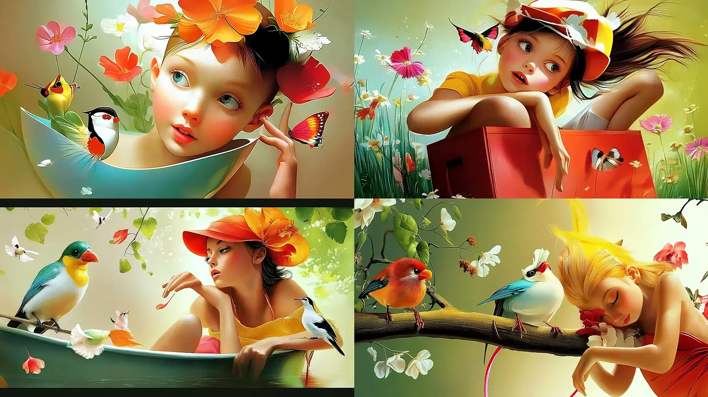 Enchanted Spring Fantasia: A Vivid Tale of Nature's Whimsy - Midjourney sref style