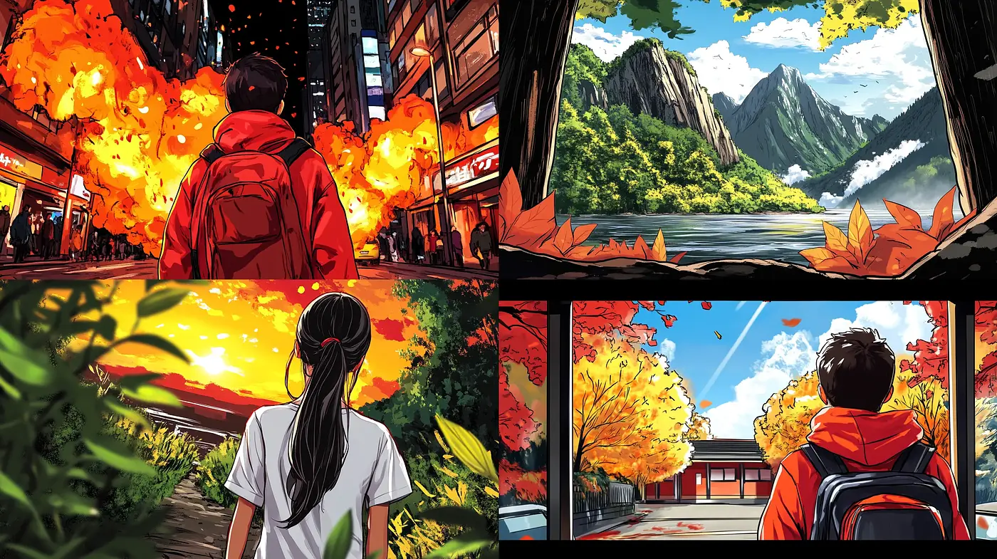 Vivid Storyboard Hues: A Cinematic Journey in Anime-style Illustrations - Midjourney sref style