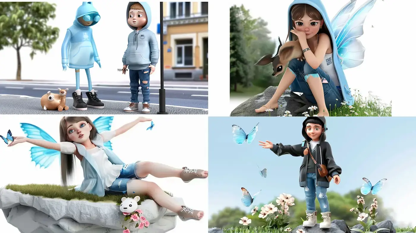Vibrant and Playful Character Design with Nature Elements - Midjourney sref style