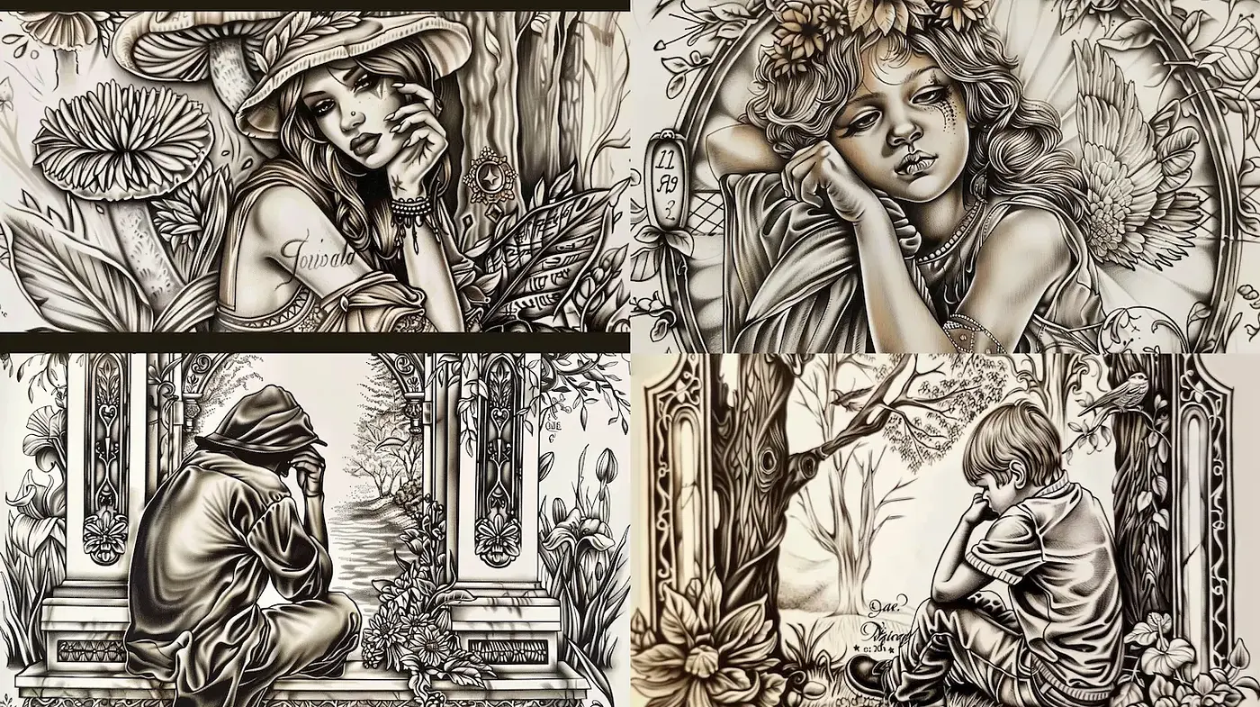 Intricate Monochromatic Portraits with Natural Elements - Midjourney sref style