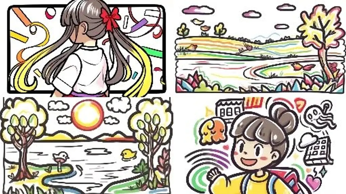 Whimsically Stylized Pastoral Dreamscapes: A Homage to Nostalgic Storybook Illustrations - Midjourney sref style