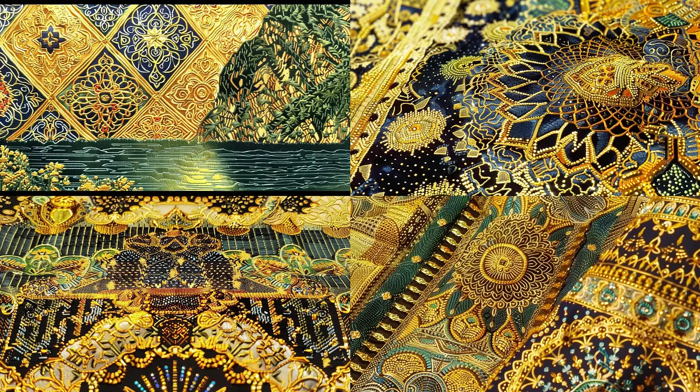 Ornate Labyrinthine Dreamscape in Gilded Tones - Midjourney sref style