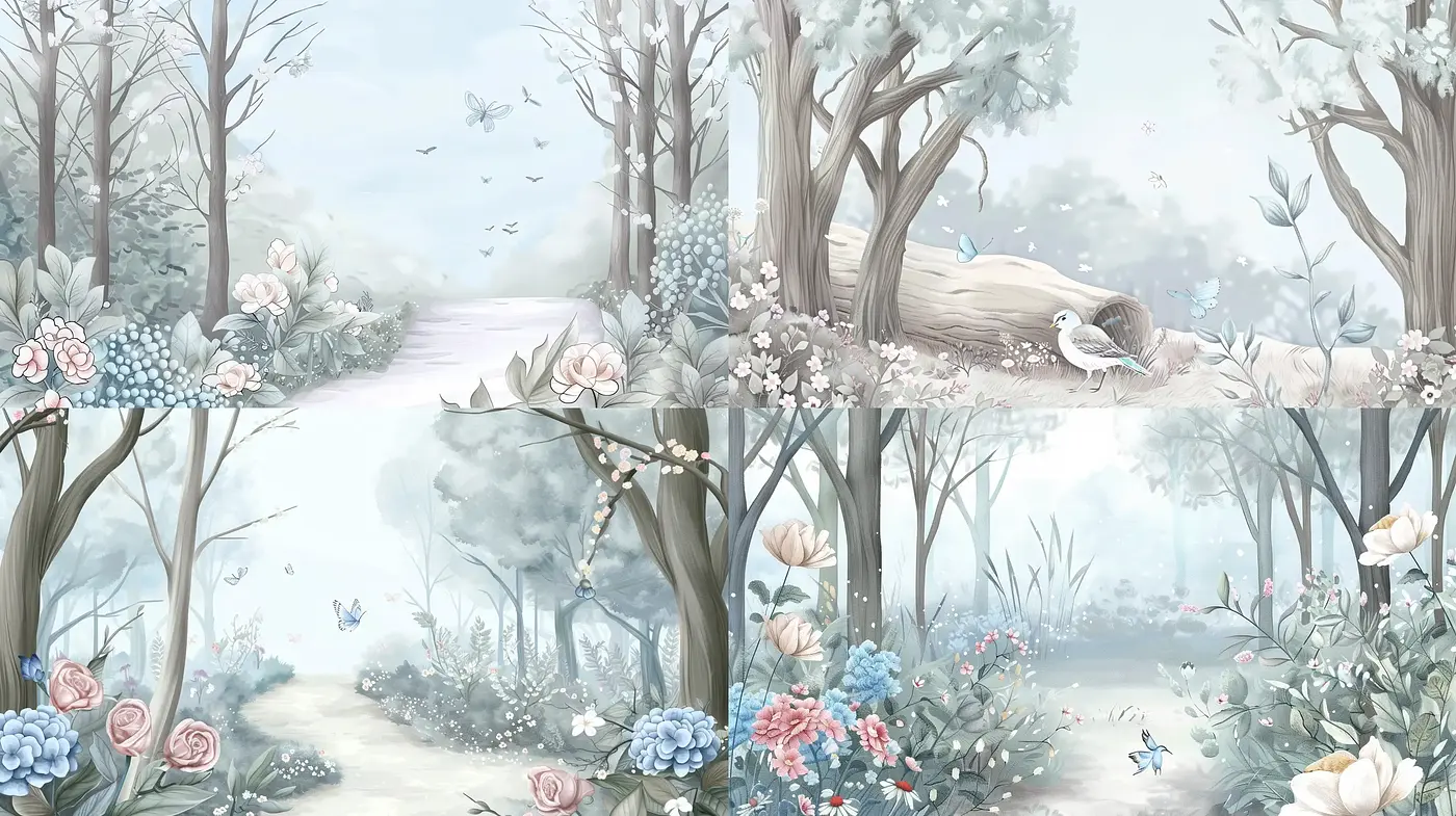 Serene Pastoral Dreamscapes: A Tranquil Fusion of Natural Elements with a Storybook Flair - Midjourney sref style